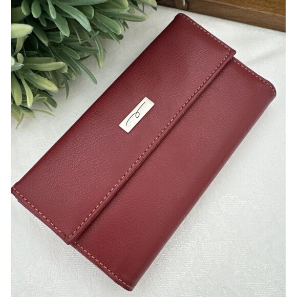 Clutch Wallet Bag Multi Space Bright Red Card Holder Women’s Red Leather - Picture 12 of 13